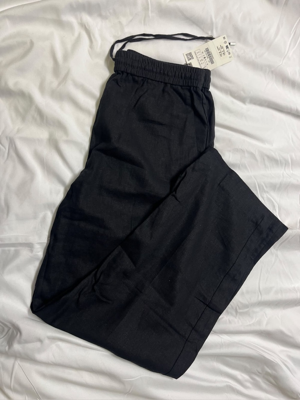 Zara women’s linen Black Elastic Drawstring pants NWT